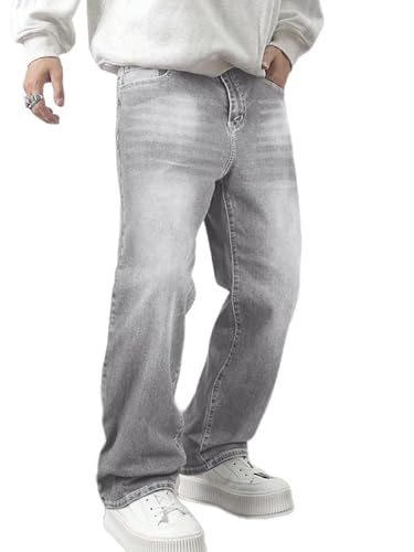 JMIERR Herren Baggy Jeans Weite Jeanshose Grau Y2K Denim Streetwear Raw Jogginghose Loose Fit Männer Hip Hop Jeanspants M