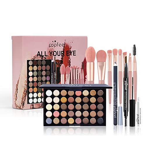 Joyeee All-in-One-Mädchen-Make-up-Geschenkset für Frauen - Komplettes Starter-Kosmetik-Set Mit Augenpinsel, Lidschatten-Palette, Augenbrauenstift, Mascara, Eyeliner-Stift