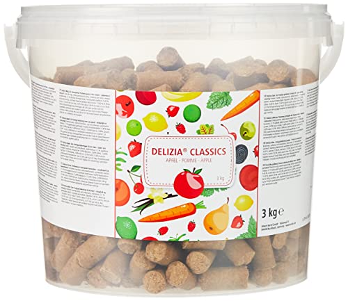 Kerbl Delizia Belohnungswürfel Classic (für Pferde, 3 kg Eimer, Geschmacksrichtung Apfel, mit natürlichem Gehalt an Mineralstoffen, Pferdesnack) 325008, orange