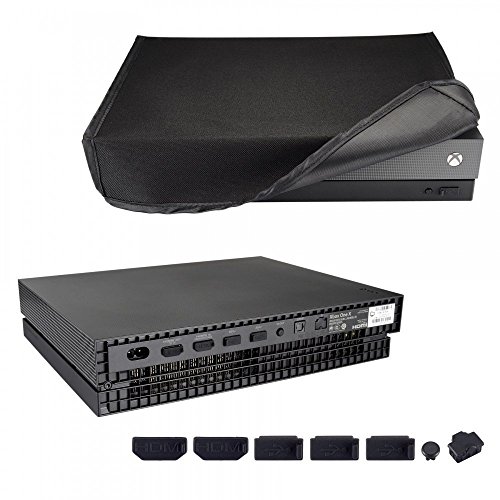 eXtremeRate Nylon Staubschutz Tasche Spritzwasserdichte Hülle Staubdichte Abdeckung Case Dust Cover Konsole staubschutzhaube für Xbox One X Konsole mit 7 Staubstecker Schutz-Kappen Stöpsel(Schwarz)