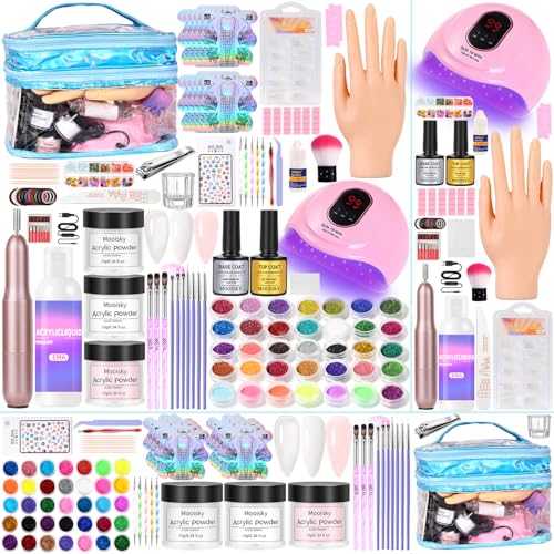 Major Dijit Acryl Nägel Starterset mit LED UV Lampe Acrylpulver, Nagelfräser, Nageldesign Set, Nagelbürste, Nagelspitzen, Topcoat & Basecoat – Komplett Set Maniküre zu Hause