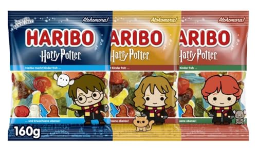 HARIBO Harry Potter Gummibärchen | Limitierte Edition mit Harry, Hermine & Ron | 3x 160g Fruchtgummis | Magischer Snack für Harry Potter Fans