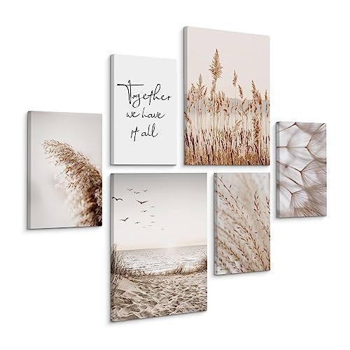 Muralo - Wandbilder Set - Leinwand Bilder Aufhängefertig in Boho Stil - das Leinwandbilder - Bilder für Wohnzimmer - Modernes Boho - Beige - 2 Bilder 30 x 40 cm und 4 Bilder 20 x 30 cm