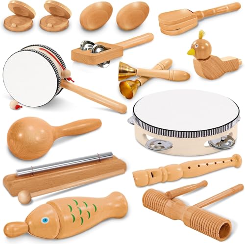 Jojoin 20 Stück Musikinstrumente für Kinder - Holzspielzeug Percussion Set Baby Spielzeug - Musik Kinderspielzeug - Spielzeug für Kleinkind Jungen Mädchen - Ostergeschenke Kinder