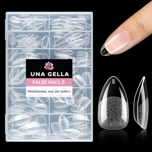 UNA GELLA Kurze Mandel Nail Tips, 216 Stück 12 Größen Nageltips für Gelnägel Soft Gel Full Cover Press On Nails Almond für Nagelverlängerung, Home DIY Nail Art & Nagelstudio