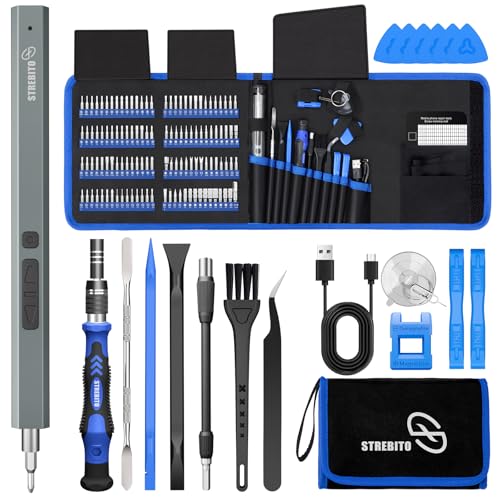 STREBITO Mini-Elektroschrauber, 144-teiliges Elektro-Präzisionsschraubendreher-Set Kleiner Akkuschrauber, Elektronik-Reparatur-Werkzeugsatz für PC, Computer, Laptop, Telefon, RC-Drohne
