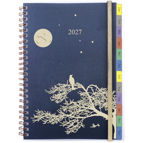 Kalender 2027 A5 Buchkalender 1 Woche 2 Seiten, Terminplaner/Wochenplaner Ringbuch mit Monatsregister, Passwort, Notizen, Tasche, Spiralbindung Planer Jan-Dez 27, Für Büro, Schule & Familien, Deutsch