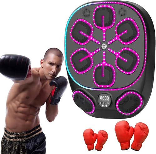 Music Boxing Machine mit 6+2 Schlagflächen, 60 cm Schlagfläche, LED-Beleuchtung, 9 Geschwindigkeitsmodi und Musik, Bluetooth-fähig, Ideal für Erwachsene, Kinder, Fitness & Stressabbau