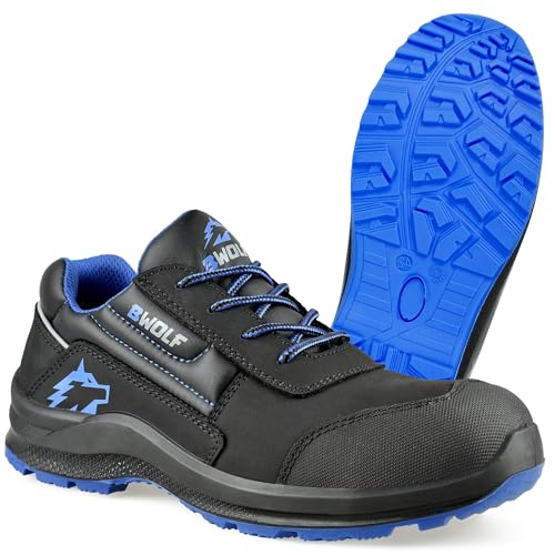 BWOLF Spire Arbeitsschuhe Herren S3 Sicherheitsschuhe Herren S3 wasserdicht, ölbeständig, 4x4 Grip Technologie mit Ergo Wechselsohle, Blau/Schwarz, 43