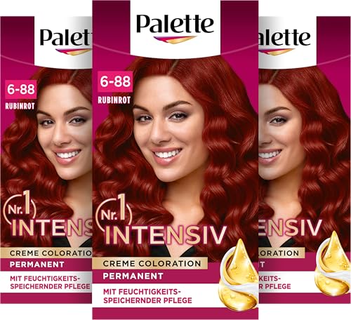 Palette Intensiv Creme Coloration 6-88/678 Rubinrot (3 x 115 ml), permanente Haarfarbe für leuchtende, langanhaltende Farbbrillanz & 100% Grauabdeckung
