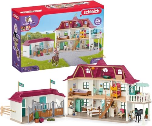 SCHLEICH Horse Club | Lakeside Pferdehof 42551 | Set inkl. Haus mit Pferdestall, 2 Pferden, Hannah, ihren Eltern & Zubehör | tolles Geschenk für Kinder | Pferde Spielzeug ab 5 Jahre | 192 Teile