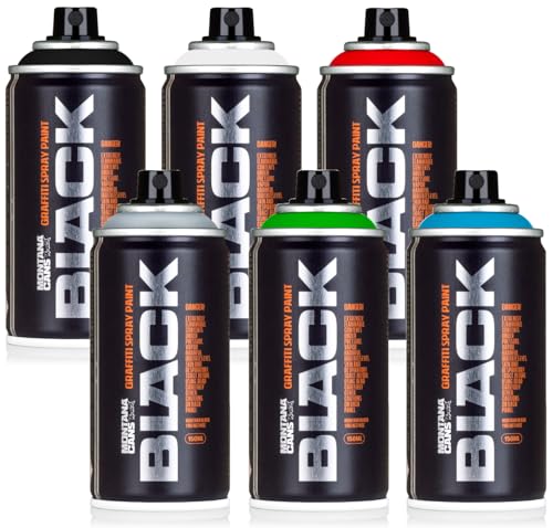 Montana Pocket Cans Sprühdosen Set | 6 x 150ml | Blau - Grün - Rot - Schwarz - Weiß - Silber
