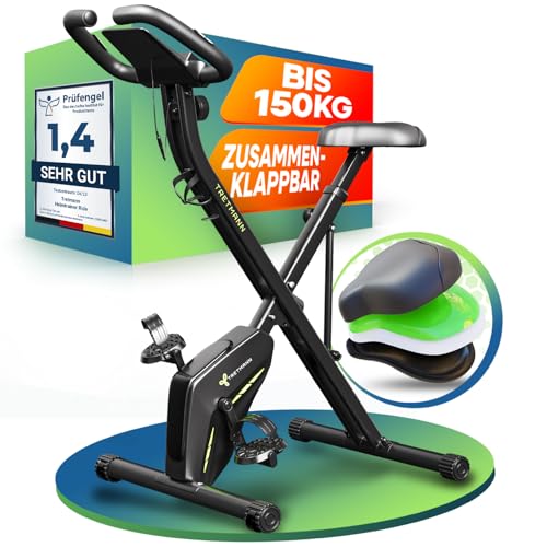Neu Tretmann Hometrainer fahrrad Klappbar Set-extra bequem & leise- [RelaxFoam] bis 150KG Belastbar Ergometer, Heimtrainer fahrrad, Ergometer Heimtrainer Senioren, Fitnessbikes