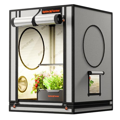 Spider Farmer Kleines Growzelt 60x60x80 cm für Aerogarden, mit Roll-up-Tür, Beobachtungsfenster, abnehmbarem Bodenblech, 2000D Mylar-Gewebe, für SmartG12 Hydroponisches Anzuchtsystem