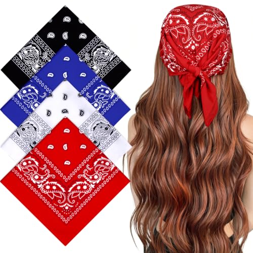 MELLIEX 4 Stück Bandana Kopftuch Damen und Herren, Paisley Halstuch Dreickstuch Schal Pirat Cowboy Tuch Nickitücher, 54 x 54 cm
