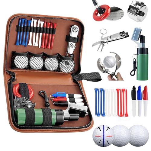 24 Teiliges Golfzubehör Golfzubehör Für Anfänger geeignet, Golfschläger Reinigungsbürste, Golfball-Marker, Golfmesser, Golfballe, Handzähler, Tees, Markierungsstift, Gewichtsring