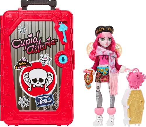 Monster High Skulltimate Secrets Cupid Asteria-Puppe und Zubehörset, Destination: Hütten-Gruselurlaub mit Koffer und über 19 Überraschungen wie Kleidung, JMG66