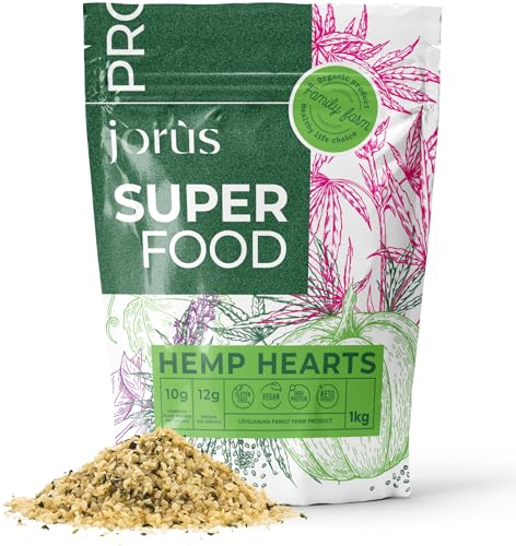 Natürliche Geschälte Hanfsamen 1KG HACCP-zertifiziert – Omega 3 & 6, Vegane Eiweißquelle, Aminosäuren und Ballaststoffen, Hanfherzen aus Europa, 1kg Jorus