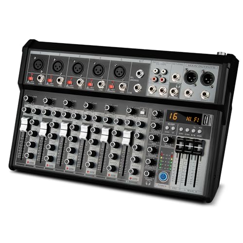 Depusheng Professioneller Audiomixer, 4-Kanal-Audio-Interface-Soundboard-Mischpultsystem, 16-Bit-DSP-DJ-Bluetooth-Mixer + 48-V-Phantomeffekt für Karaoke-Studio-Streaming-Aufnahmen (XT7 EU)