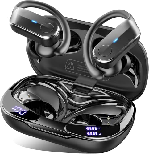 Ordtop Bluetooth Kopfhörer Sport, 70H In Ear Kopfhörer Bluetooth 5.4, HiFi Stereo Tiefer Bass Kabellose Kopfhörer mit 4 Noise Cancelling Mics, IPX8 Wasserdicht Ohrhörer mit Ohrhaken, LED-Anzeige USB-C