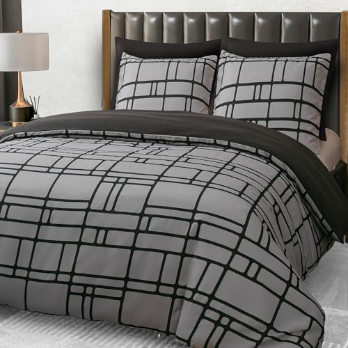 Pamposh Bettwäsche Sets Bettbezug Set Prämie Mikrofaser Anthrazit mit Reißverschluss hochwertigen Qualität für Allergiker (Grau, (1 x 200 x 200 cm) + (2 x Kissenbezug 80 x 80 cm))