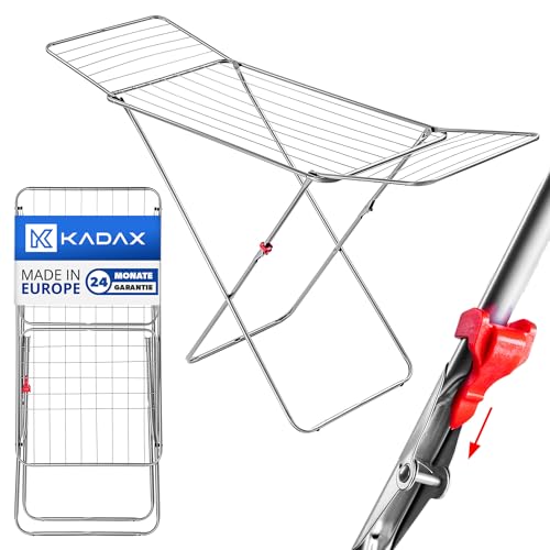 KADAX Wäscheständer mit 18m Trockenfläche Silber, ideal für Wohnung, Balkon & Garten, klappbarer Flügelwäschetrockner mit rutschfesten Füßen, platzsparend, Wäschetrockner Made in EU