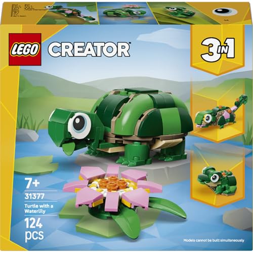 LEGO Creator 3in1 Schildkröte mit Seerose 31377 | Spielzeug ab 7 Jahren für Mädchen, 3 Baumöglichkeiten: Schildkröte, Chamäleon oder Frosch Tierfiguren, Geschenk, 124 Teile