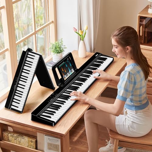 TERENCE E Piano 88 Tasten, Keyboard Piano mit Halbgewichtet, Faltbares Klavier mit Aufnahme und Bluetooth-Unterstützung, mit Pedal und 4-Einheiten-Lautsprecher, Bevorzugte Wahl für Anfänger