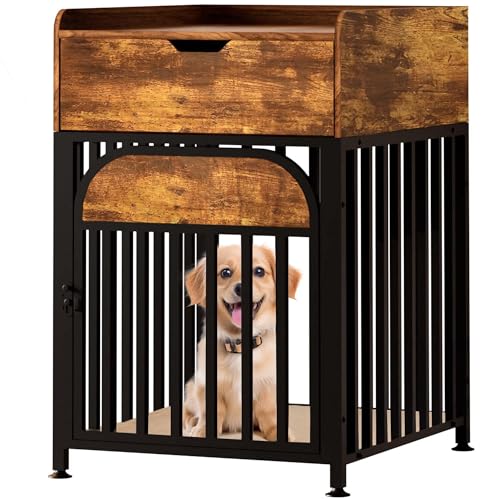 BJXYCH Hundekäfigmöbel für kleine Hunde, kaufester Hundekäfig aus Stahlrohr, Beistelltisch für Haustierkäfige im Innenbereich mit Haustiermatte, dekorativer Hundezwinger mit Schublade