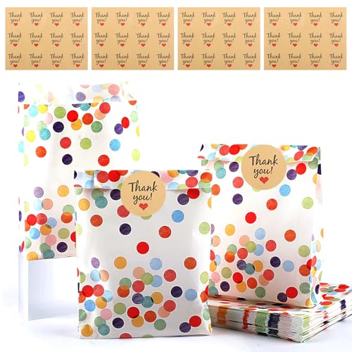 40 Stück Geschenktüten Kindergeburtstag, Mitgebsel Tüten mit 48 Aufkleber, Papiertüten Kindergeburtstag, Geburtstagstüten Kinder, Geschenktüten Klein für Mitgebsel, Hochzeit, Party