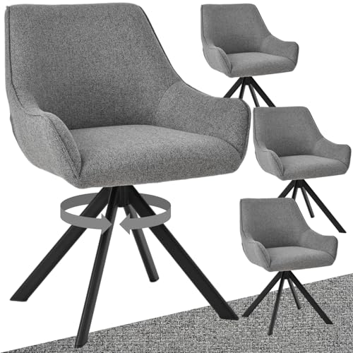 Goeurvant Esszimmerstühle Drehbar 4er Set mit Armlehne – 360°Drehbar Polsterstuhl Leinen Modern Drehstuhl Küchenstuhl mit Metallgestell und Rückenlehne für Esszimmer, Wohnzimmer, Büro, Hellgrau