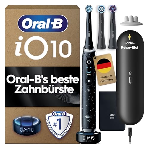 Oral-B iO Series 10 Elektrische Zahnbürste — Electric Toothbrush, Inkl. 3 Aufsteckbürsten, iOSense, Lade-Reise-Etui — 7 Putzmodi für Zahnpflege, Zahnbürste Elektrisch, Designed by Braun, Schwarz