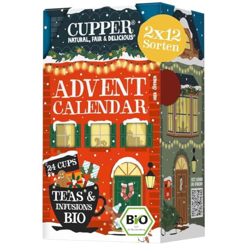 Cupper Bio Tee Adventskalender 2026 | 24 Teebeutel | 12 verschiedene Sorten | Teekalender ohne Schokolade | 2 neue exklusive Sorten | Geschenk zur Adventszeit | Weihnachten
