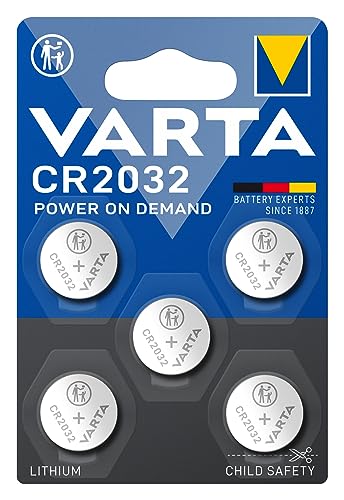VARTA Batterien Knopfzellen CR2032, 5 Stück, Power on Demand, Lithium, 3V, kindersichere Verpackung, für Smart Home Geräte, Autoschlüssel und weitere Anwendungen