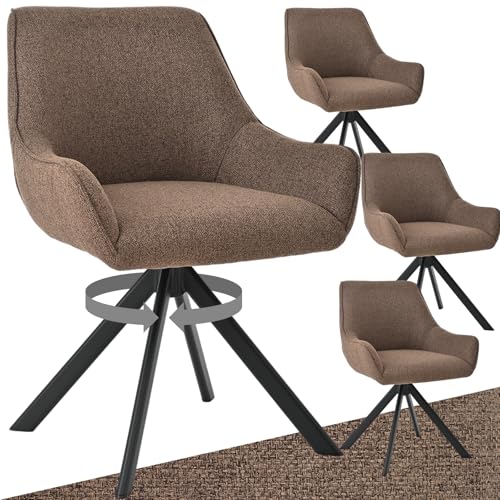 Goeurvant Esszimmerstühle Drehbar 4er Set mit Armlehne – 360°Drehbar Polsterstuhl Leinen Modern Drehstuhl Küchenstuhl mit Metallgestell und Rückenlehne für Esszimmer, Wohnzimmer, Büro, Braun