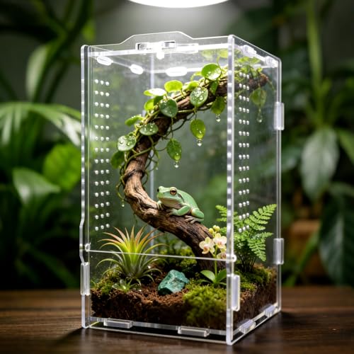 GTSEEMUU Faunarium, Insektenterrarium, Acryl-Terrarium, Allzweckbehälter für Reptilien, Amphibien, Sprungspinnen, Vogelspinnen, Schnecken, Frösche und Insekten, 4.7