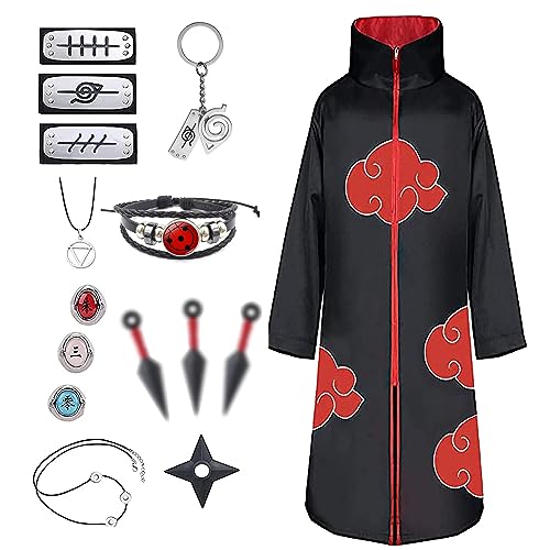JMOCD Akatsuki Uchiha Itachi Mantel für Kinder Erwachsener Unisex Cosplay Kostüm,Cosplay Halloween Weihnachten Party (XXS)