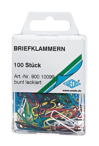 Wedo 90010099 Büroklammern (Metall, 26 mm, lackiert) 100 Stück, farbig sortiert