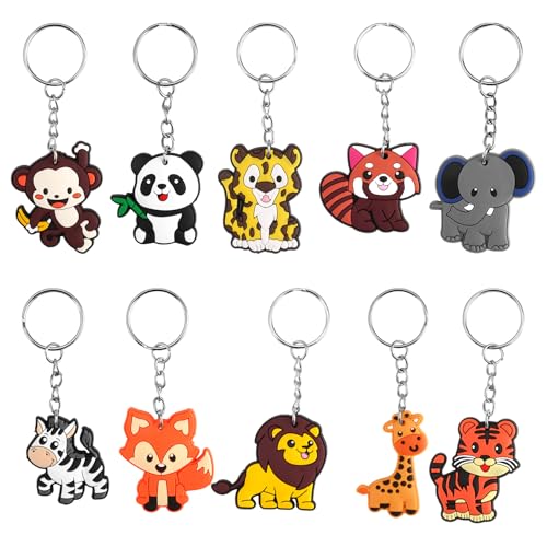 EXIN DEHCEN 30 Stück Waldtiere Schlüsselanhänger für partys, Tierschlüsselanhänger der Karikatur, Silikon Tier Schlüsselanhänger Set, Schlüsselring Mitgebsel Party Eschenke für Mädchen Junge