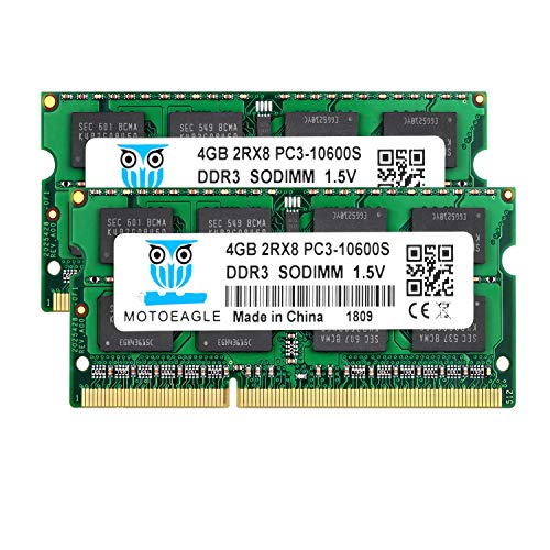 Motoeagle DDR3 1333 8GB Kit (2x4GB) PC3 10600 10600S 4GB SODIMM 204-Pin Unbuffered Non-ECC 1.5V CL9 2Rx8 Dual Rank Notizbuch Arbeitsspeicher