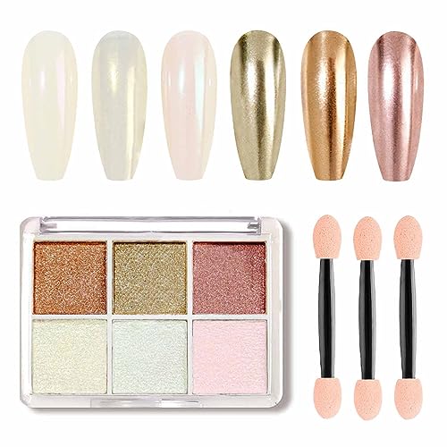 GZMAYUEN Chrom Pulver für Nägel 6 Farbe Mirror Chrome Nail Powder Pigment Powder Nail Art