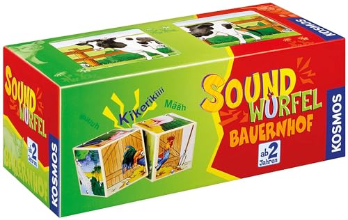 Kosmos 697365 - Soundwürfel Bauernhof, Lernspielzeug mit Geräuschen, für Kinder ab 2 Jahre, Spielzeug für Kleinkinder, Tiergeräusche, Geräusche von Pferd, Kuh, Schaf, Gans, Hahn, Schwein,