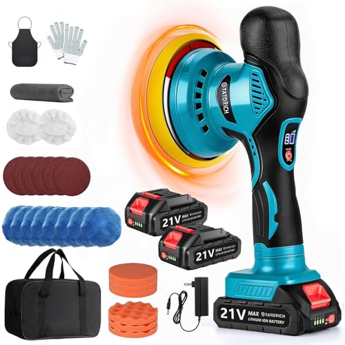 Akku Poliermaschine Auto für Makita 18V,150mm Exzenterpolierer mit 2×21V 2000mAh Batterien, 27-tlg Polierset, 6 Geschwindigkeiten bis 5500RPM, Kabellose Auto poliermaschinen, polishing machine