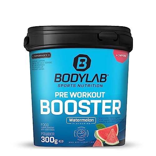Bodylab24 Pre-Workout Booster Wassermelone 300g, mit 136mg Koffein, Taurin und Guarana-Extrakt, essenzielle BCAA Aminosäuren und Beta-Alanin, Arginin und Citrullin