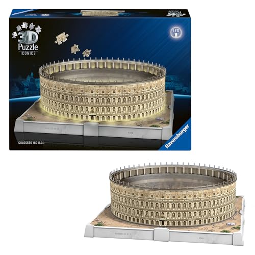 Ravensburger 3D Puzzle Iconics: 12008034 Kolosseum Rom - mit Licht - EIN Wahrzeichen des antiken Rom als detailgetreues und beleuchtetes Modell