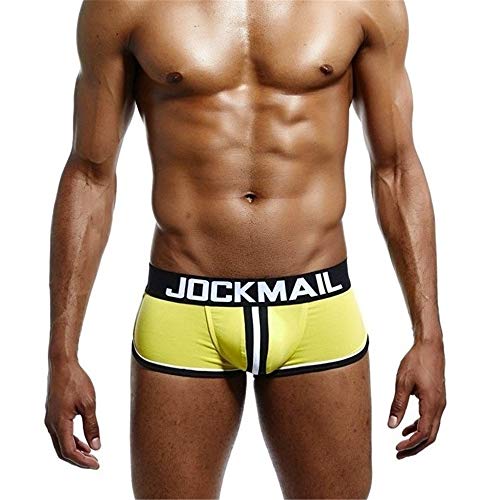Sexy Herren Boxershorts Jockstrap Männer Sexy Unterwäsche Rückenfreies Gesäß Herren Strings Schwule Unterwäsche (XL, Gelb)