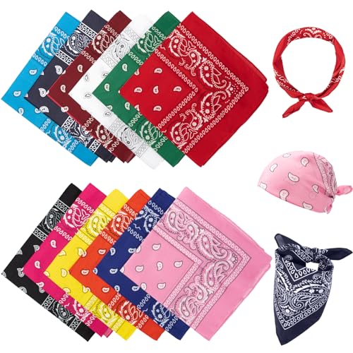Vinuwu 12 Stück Bandana Herren Damen, Paisley 55x55cm Kopftuch Halstuch Sommer, Polyester Kopftücher Haartuch Nickitücher Motorrad Halstücher Tuch Cap Headwear Cowboy Festival Accessoires