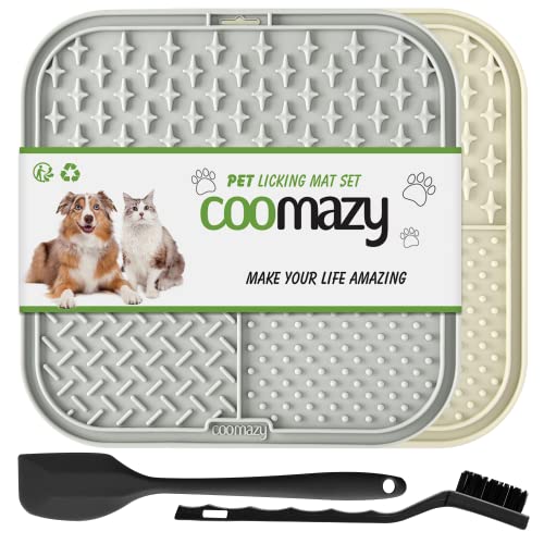 Coomazy Leckmatte Hund, 2 Stück Schleckmatte Hund mit Schwarze Spatel und Bürste Slow Feeder Hunde Leckmatte für Baden, Fellpflege