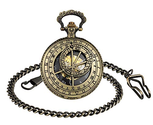 Unendlich U 12 Sternbilder Sternzeichen Herren Unisex Analog Klassische Taschenuhr mit Halskette Kette Retro Römische Ziffern Handaufzug Mechanische Kettenuhr