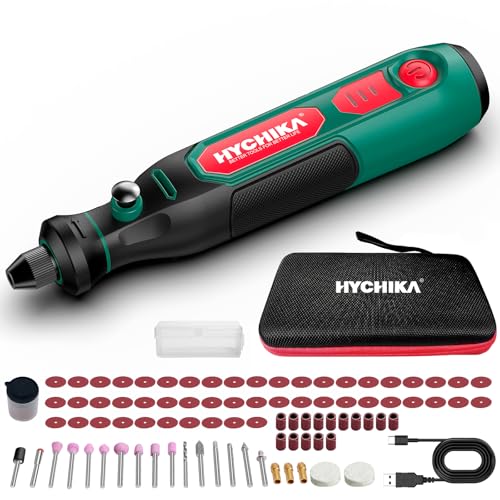 HYCHIKA 3,6V Akku Multifunktionswerkzeug Kit - 77-teiliges Zubehör für Bohren, Schleifen, Polieren, Gravieren,Mini Rotationswerkzeug mit regelbarer Geschwindigkeit und USB-C-Ladung.